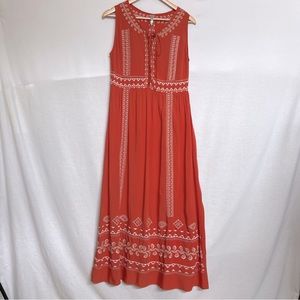 Monoreno Orange Embroidered Lace-up Maxi Sleeveless Dress.  Size M